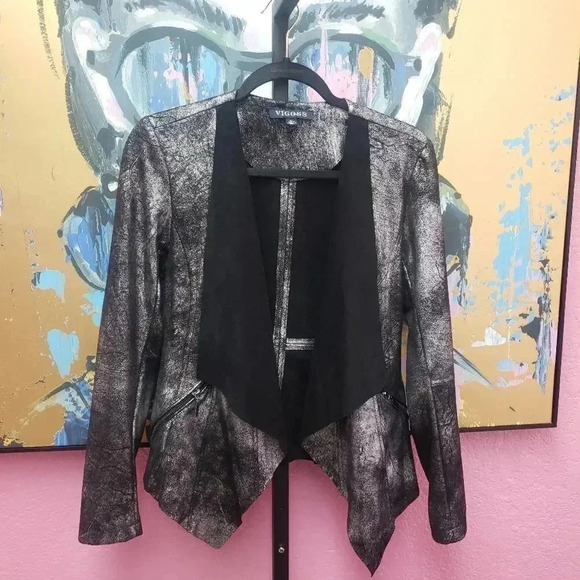 Vigoss Silver/Black Metallic Drape Front Jacket - Picture 1 of 6